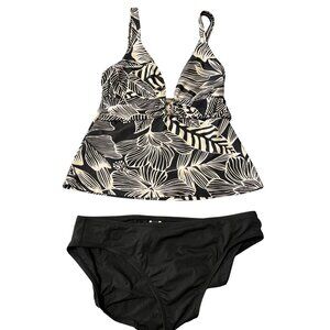 Lauren Ralph Lauren  Tankini Swimsuit Set 10 Black & White Floral Beach Tropical